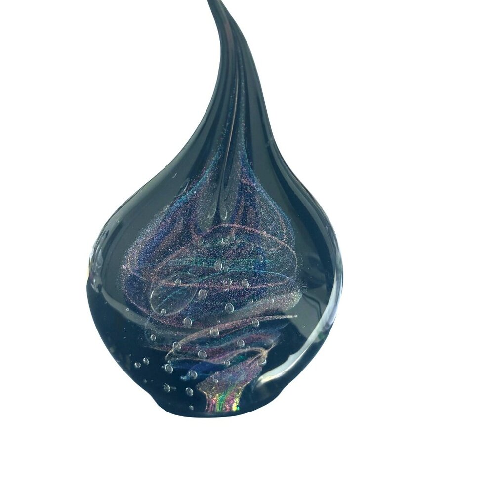 Handblown Teardrop Glass Art Sculpture Swirling Iridescent Design & Bubble Signe